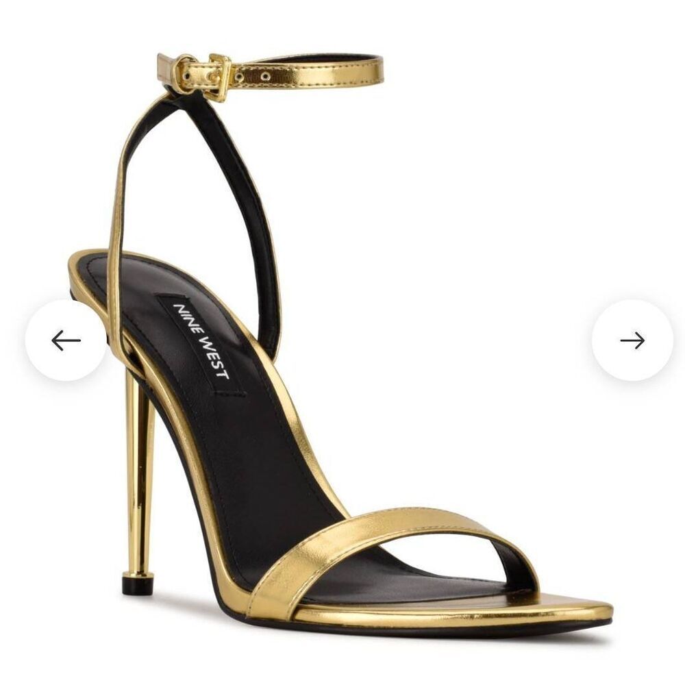 Nine West Reina Ankle Strap Sandals Women's 10 Gold NWT Stilettos